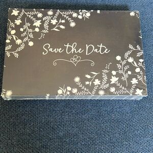 Save the Date Postcards, navy blue background with white lettering!